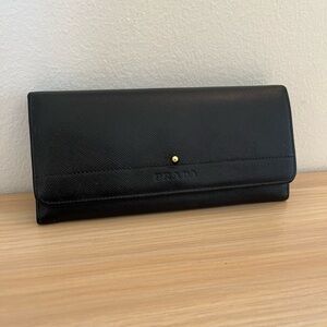 Prada Black Saffiano Continental Wallet